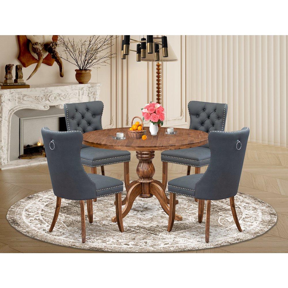 5-Piece Dining Room A Kitchen Table And 4 Platinum Gray Dining Room Chairs. Picture 2