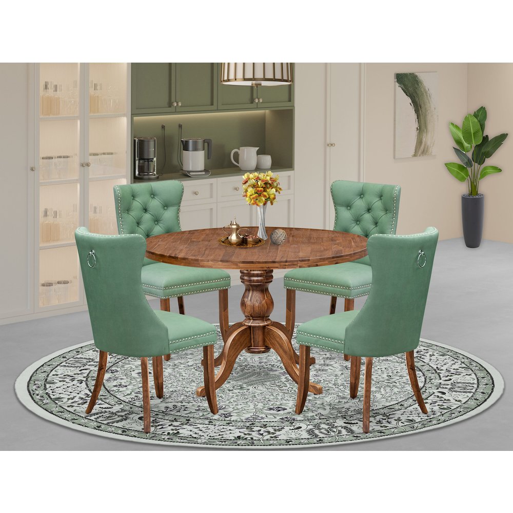 5-Pc Diningset Consist A Wood Dining Table And 4 Willow Green Parsons Chairs. Picture 2