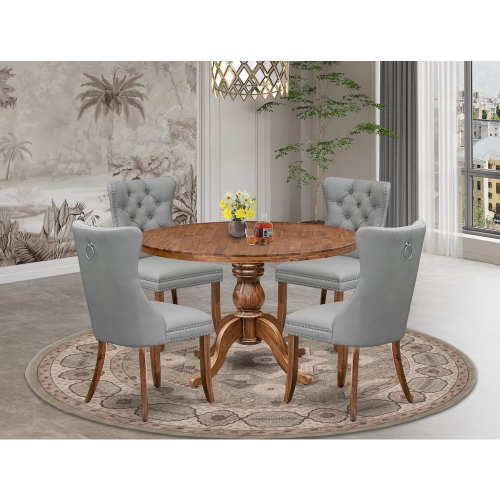 5-Pc Kitchen Table Set Consist A Table, 4 Light Gray Upholstered Dining Chairs. Picture 2