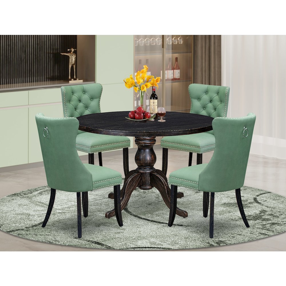 5 Piece Dining Set Includes 48" Round Table In Willow Green Color. Picture 2