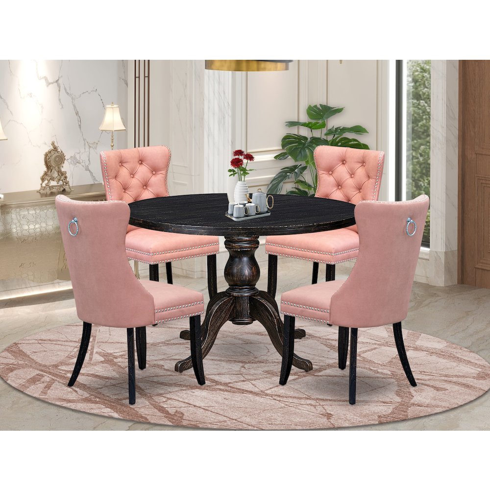 5 Piece Dining Set For 4 Includes 48" Round Table In Beige Red Color. Picture 2