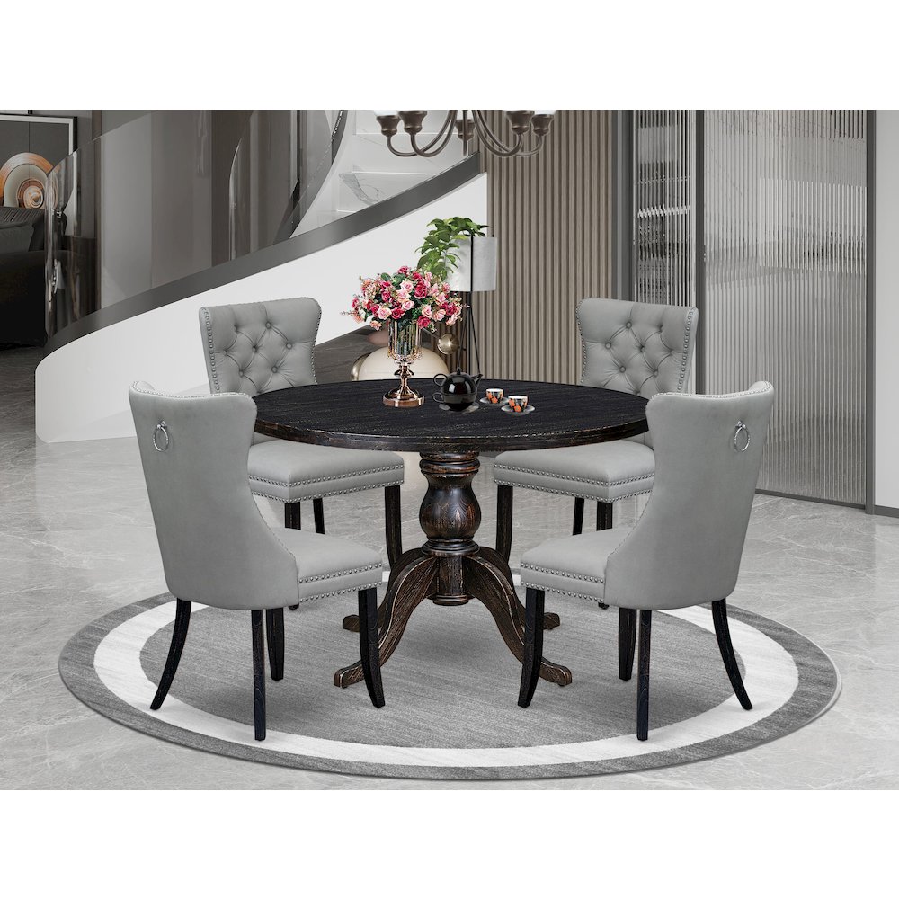 5 Piece Dining Table Set Includes 48" Round Table In Light Gray Color. Picture 2