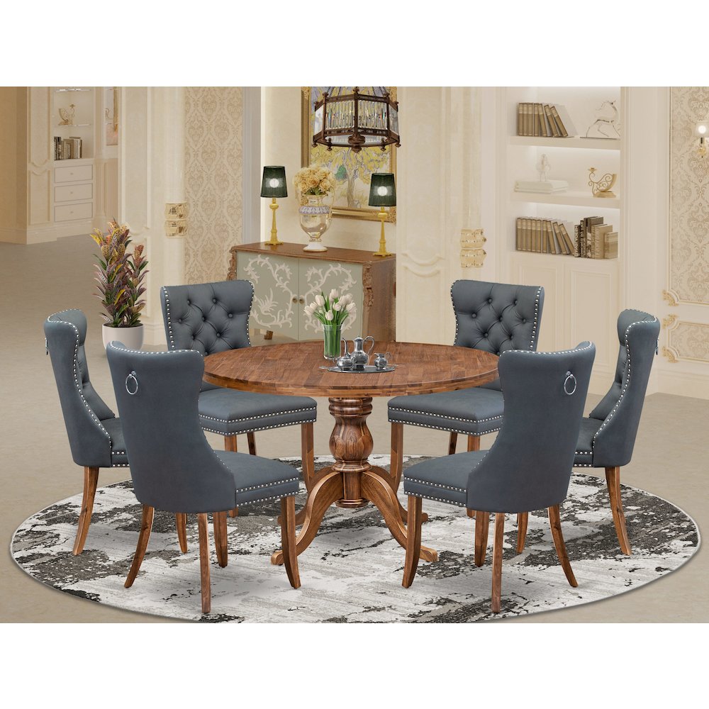 7-Piece Dining Table Set Of A Dining Table, 6 Platinum Gray Dining Room Chairs. Picture 2