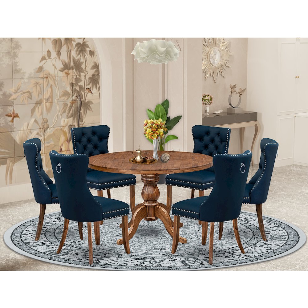 7-Piece Dining Set In Navy Blue Color. Picture 2