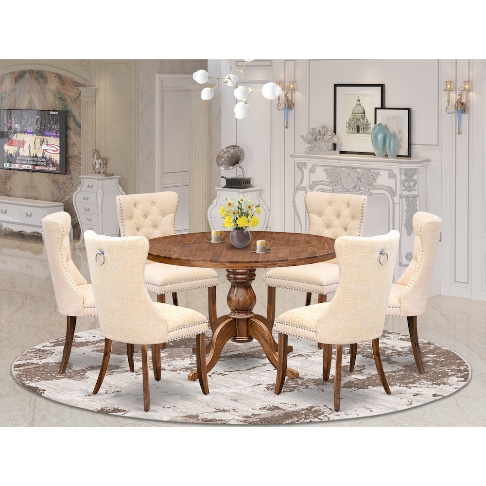 7-Piece Kitchen Table Set In Light Beige Color. Picture 2