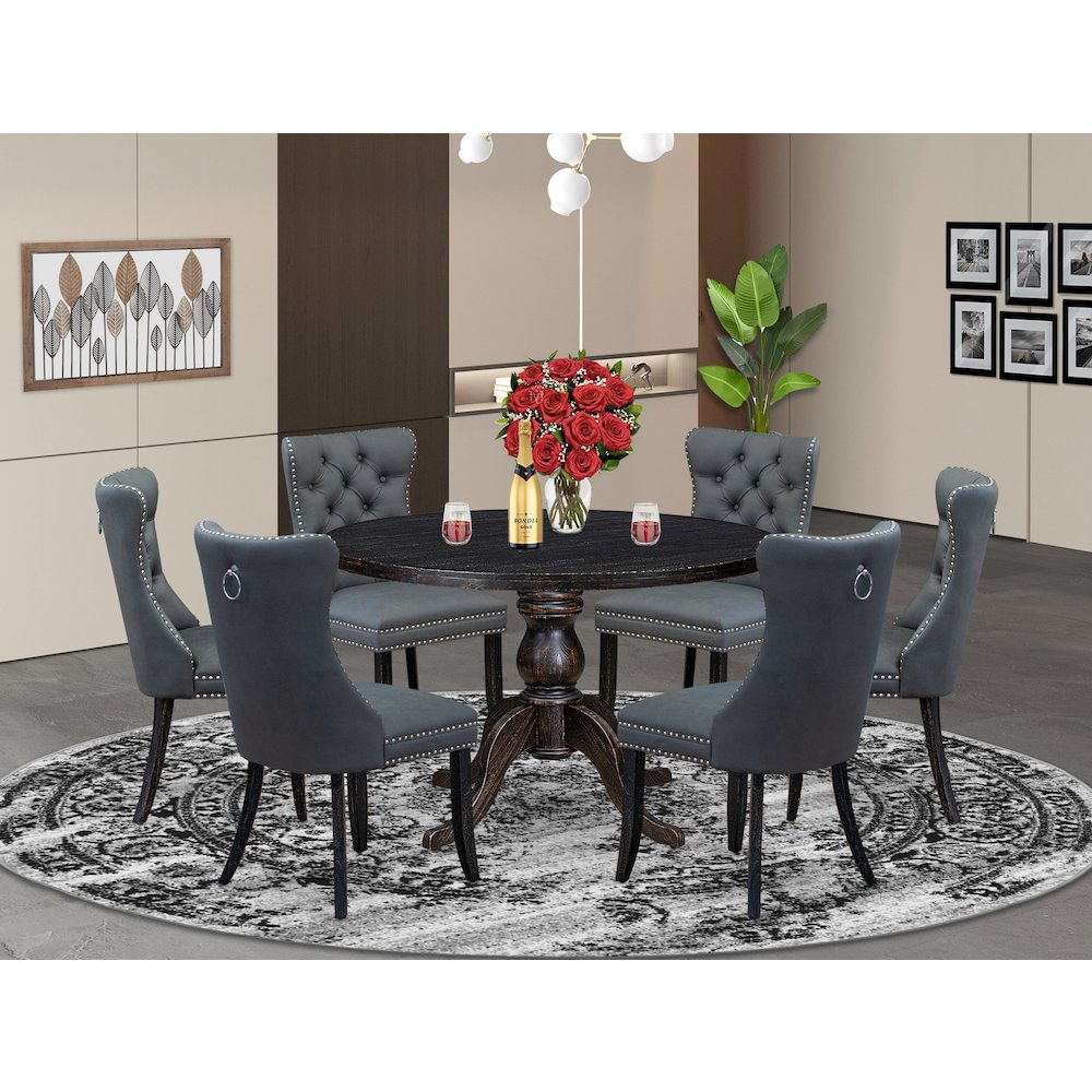 7-Piece Dining Room Set In Platinum Gray Color. Picture 2