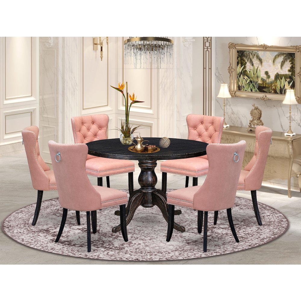 7 Piece Dining Set Consists Of 48" Round Table In Beige Red Color. Picture 2
