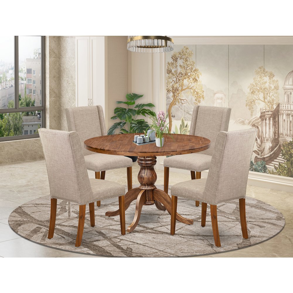 5-Piece Dining Room Table Set A Dining Table, 4 Light Tan Fabric Dining Chairs. Picture 2