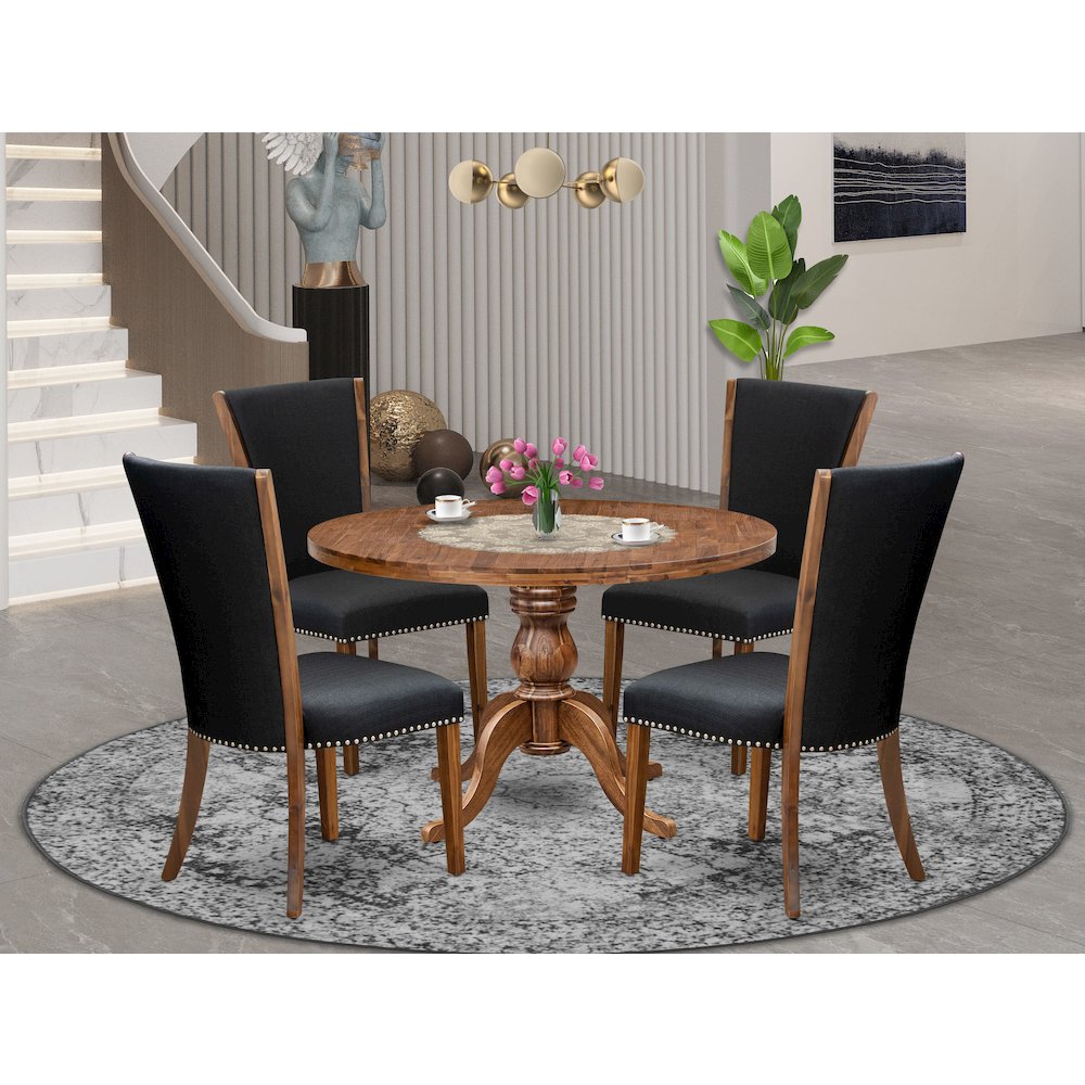 5 Piece Dinette Set For 4 Consists Of 48" Round Table In Black Color. Picture 2
