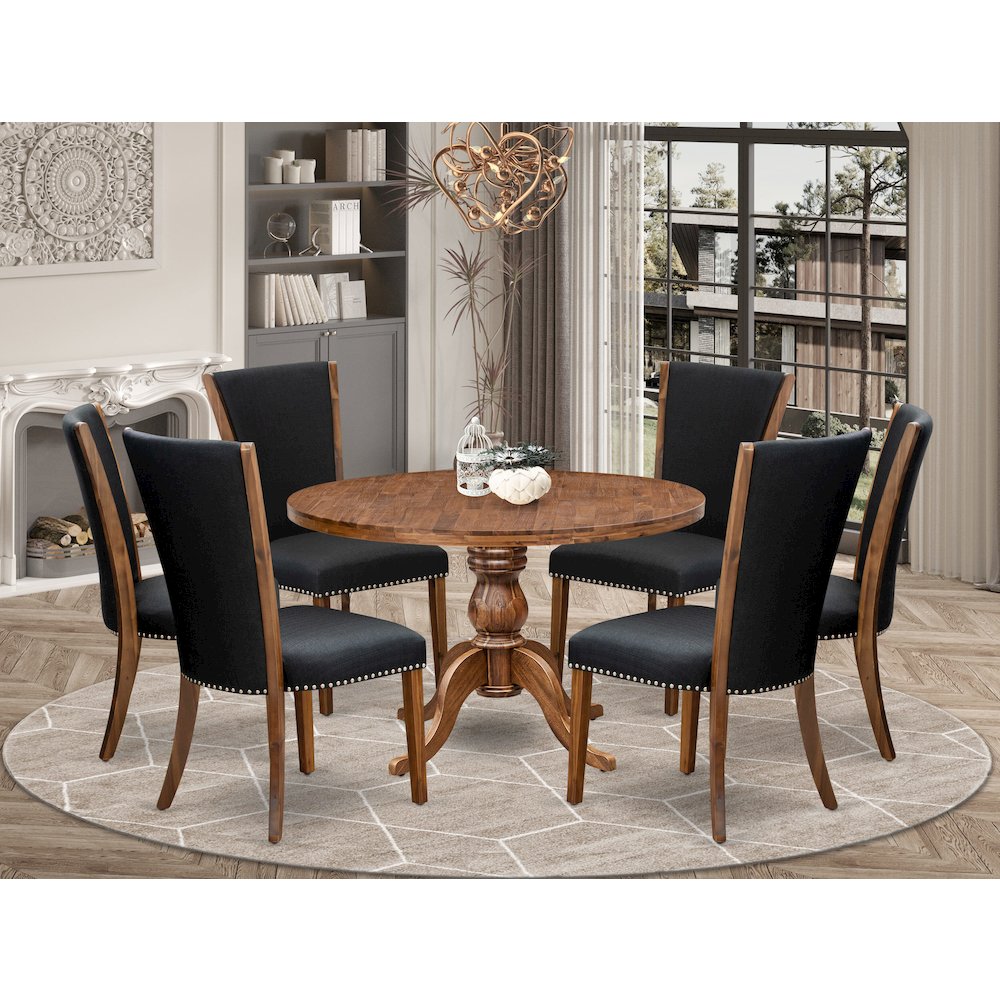 7 Piece Dining Table Set For 6 Contains 48" Round Table In Black Color. Picture 2