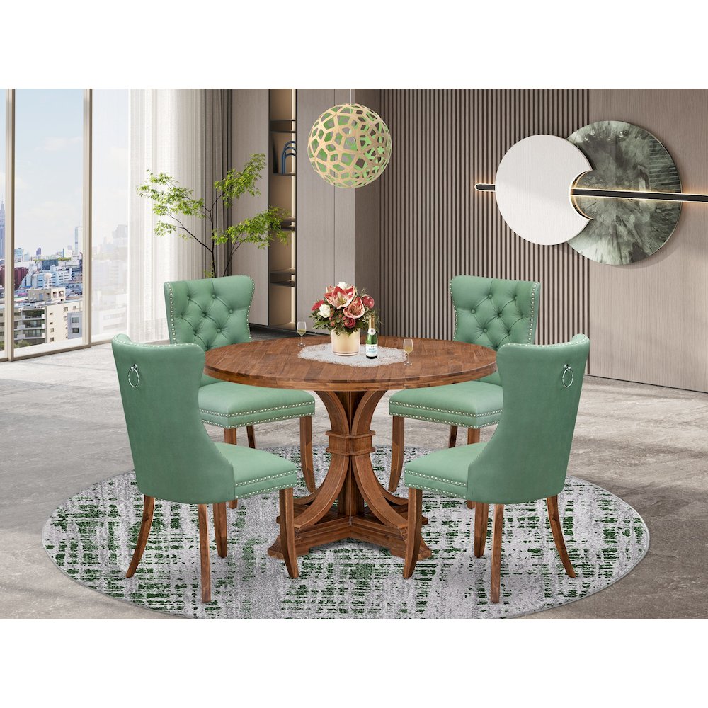 5-Pc Modern Dining Set Include A Wooden Table And 4 Willow Green Parson Chairs. Picture 2