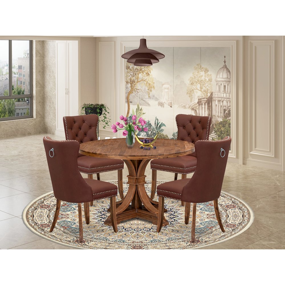 5-Pc Dining Room Table Set Include A Wooden Table And 4 Burgundy Padded Chairs. Picture 2