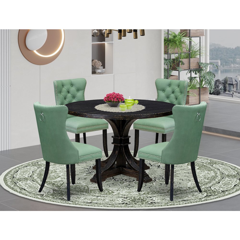 5 Piece Dining Set Contains 48" Round Table In Willow Green Color. Picture 2