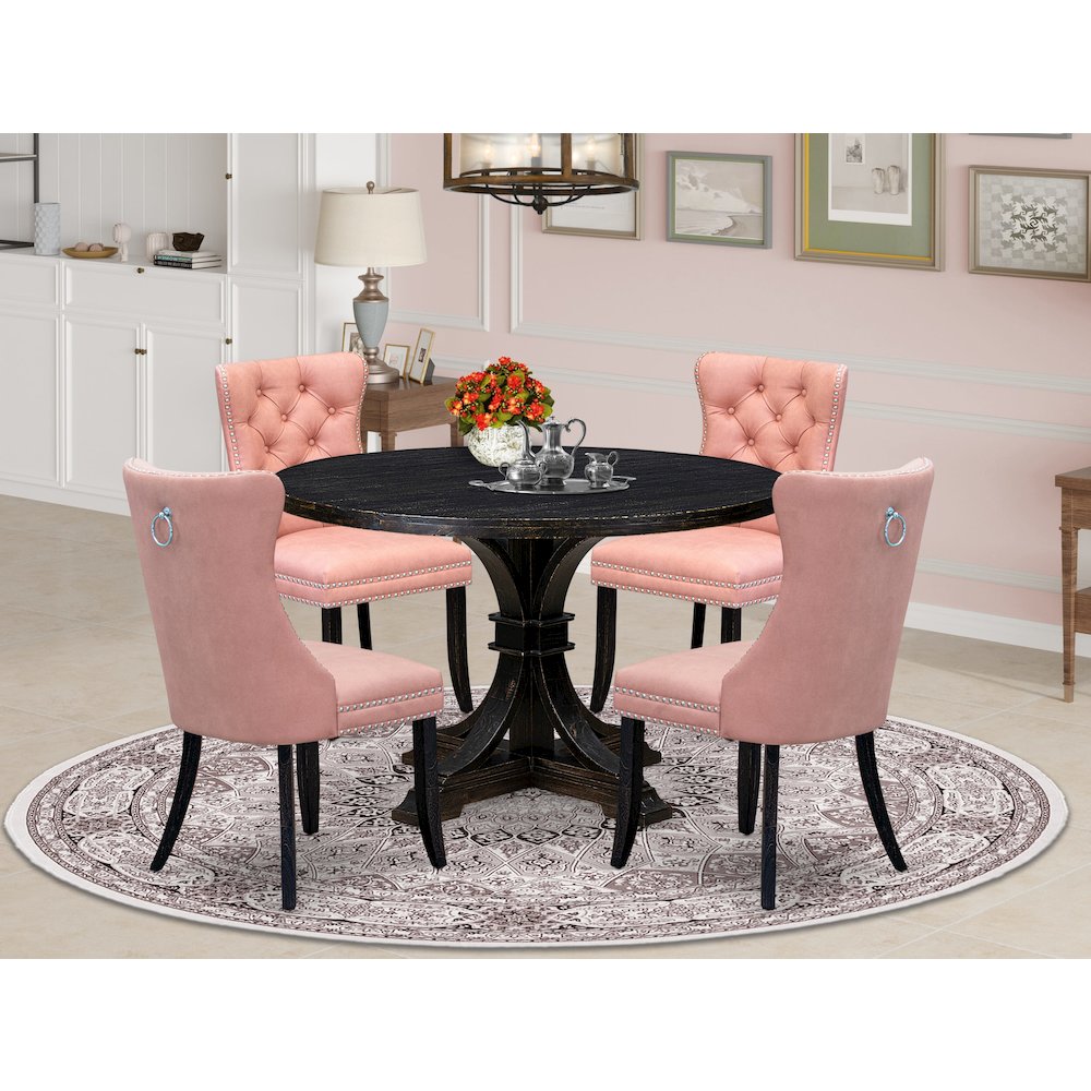 5 Piece Dining Set For 4 Contains 48" Round Table In Beige Red Color. Picture 2
