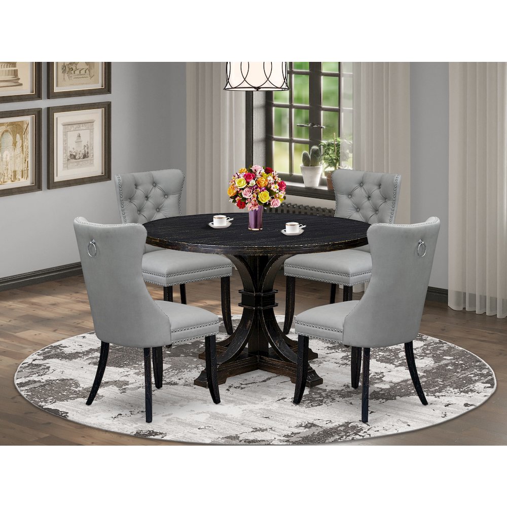 5 Piece Dining Table Set Contains 48" Round Table In Light Gray Color. Picture 2