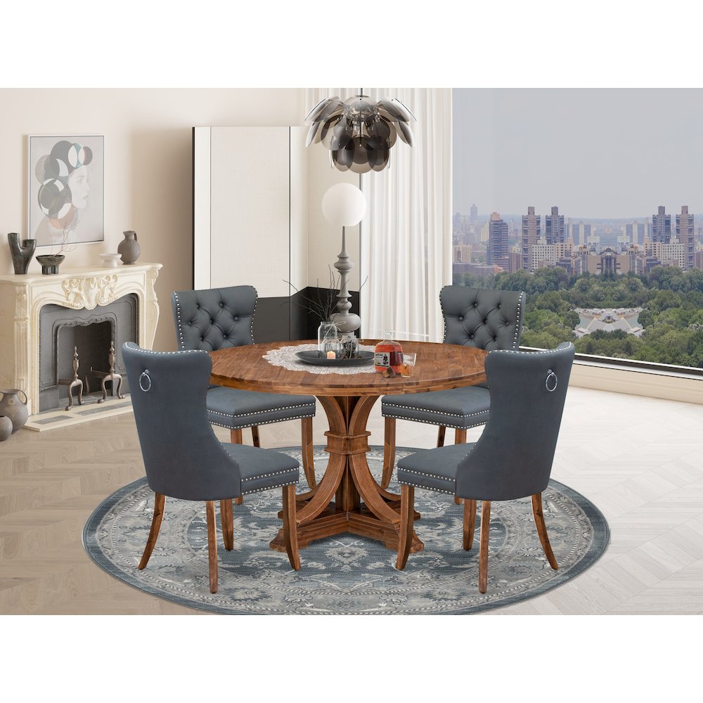 5-Piece Mid-Century Dining Table A Kitchen Table, 4 Platinum Gray Dinner Chairs. Picture 2