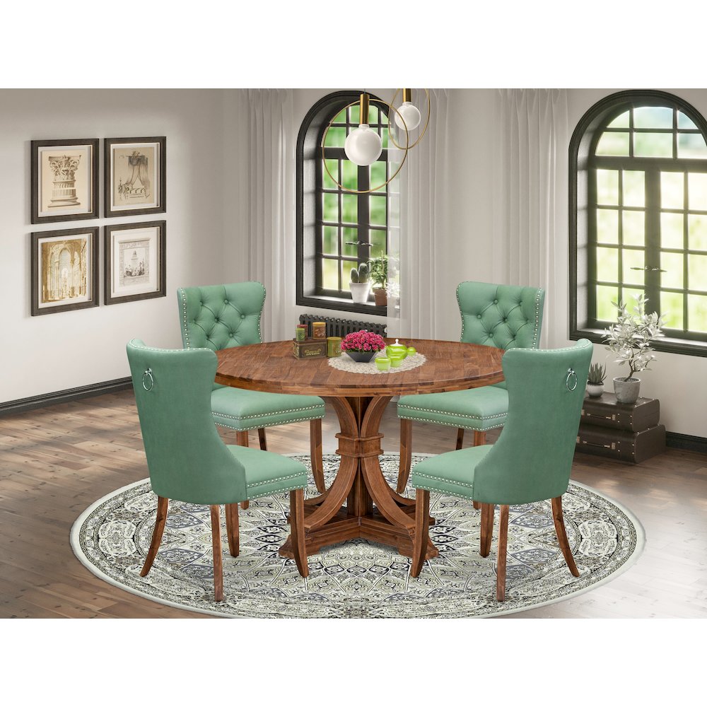 5-Pc Kitchen Dining Table Set Consist A Kitchen Table And 4 Willow Green Chairs. Picture 2