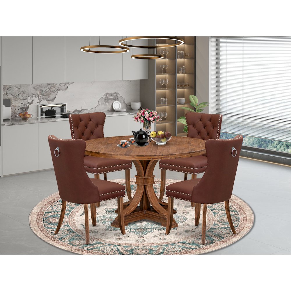 5-Pc Dining Room Set Consist A Kitchen Table And 4 Burgundy Upholstered Chairs. Picture 2