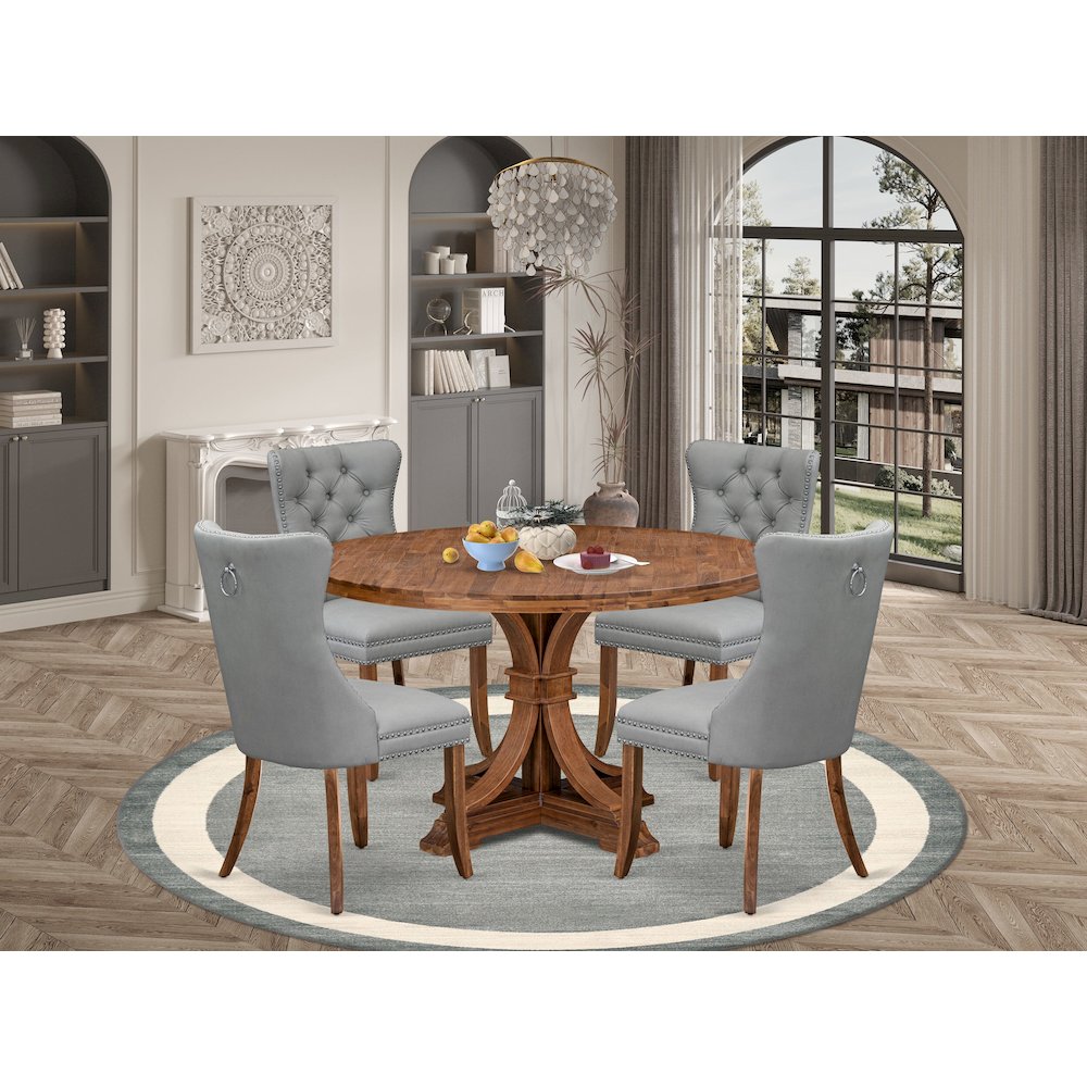 5-Pc Mid Century Dining Set Consist A Kitchen Table And 4 Light Gray Chairs. Picture 2