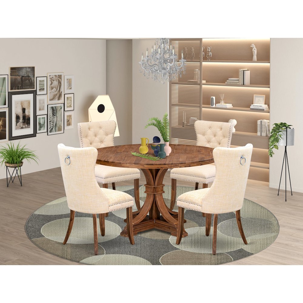 5-Piece Wooden Dining Set In Light Beige Color. Picture 2