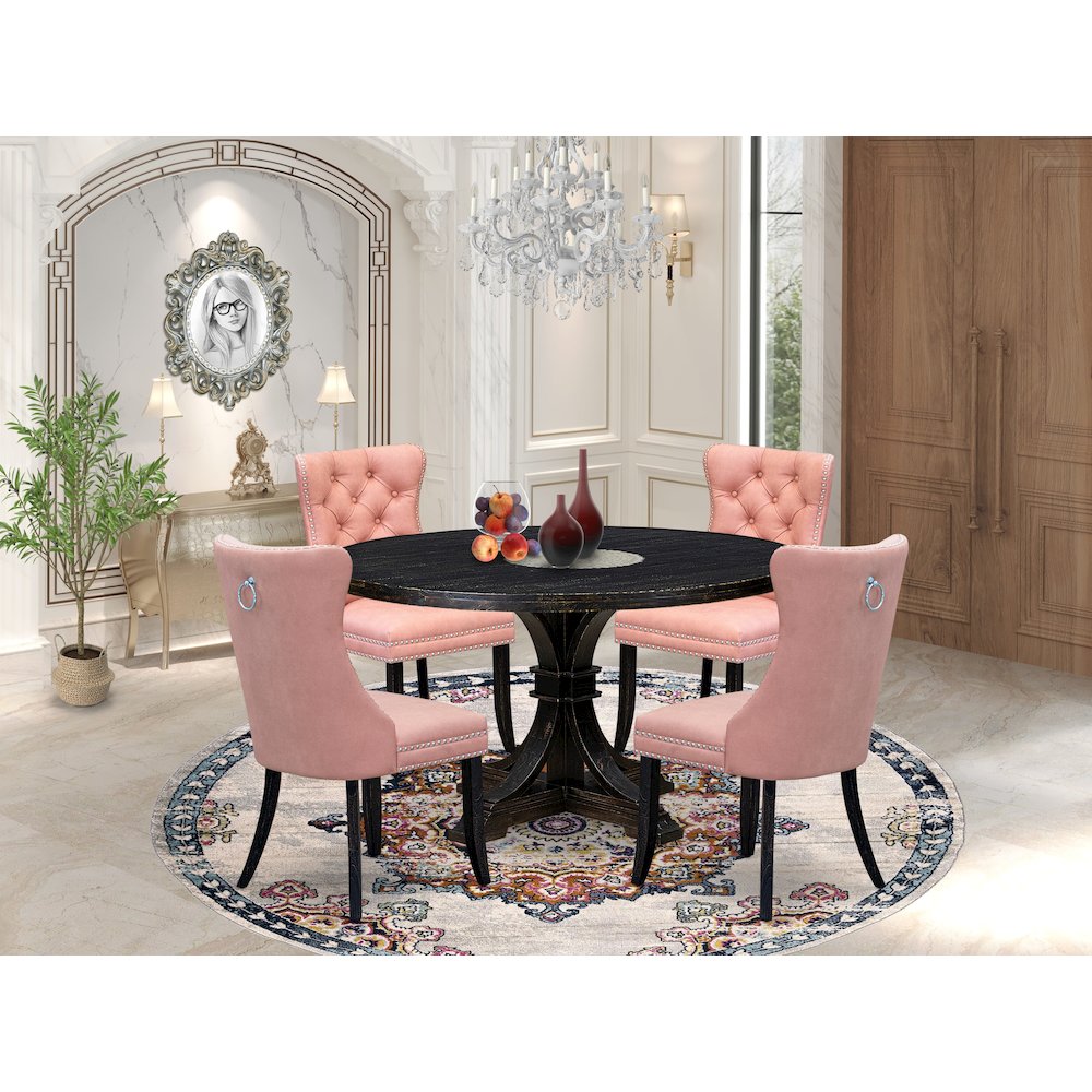 5 Piece Dining Set For 4 Consists Of 54" Round Table In Beige Red Color. Picture 2