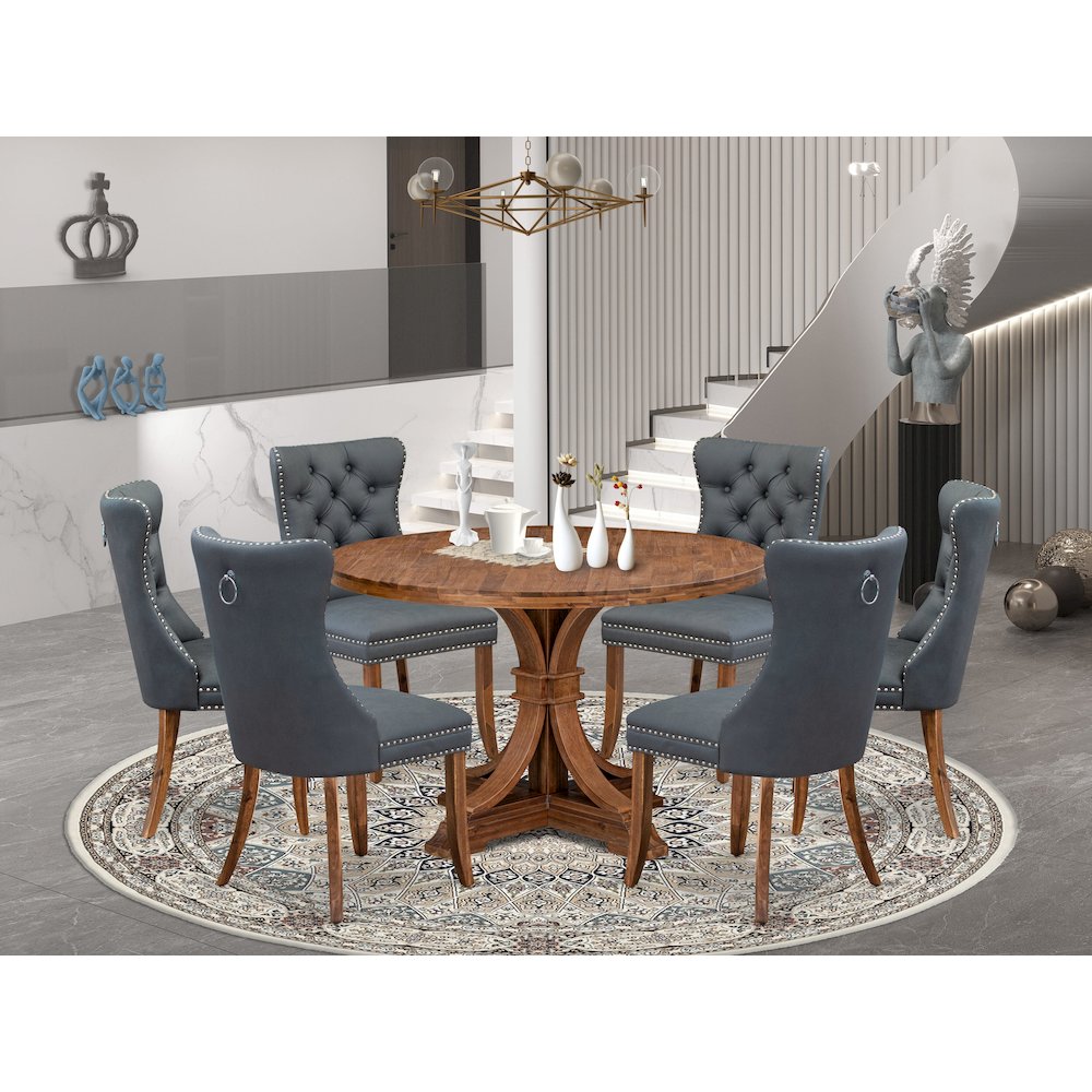 7-Piece Dining Table Set Of A Modern Dining Table, 6 Platinum Gray Dinner Chairs. Picture 2