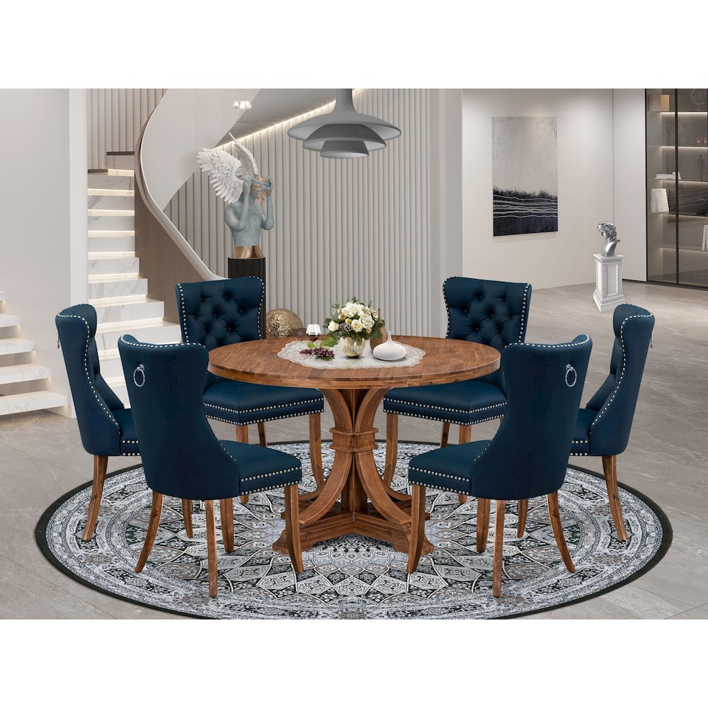 7-Piece Dining Table Set In Navy Blue Color. Picture 2