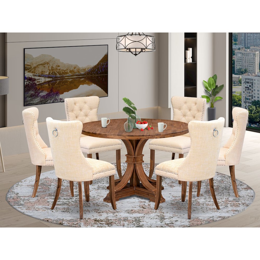 7-Piece Kitchen Table Set In Light Beige Color. Picture 2