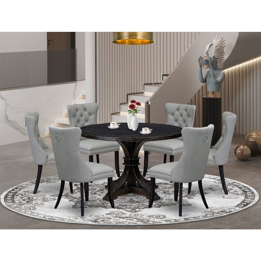 7 Piece Dining Table Set Includes 48" Round Table In Light Gray Color. Picture 2