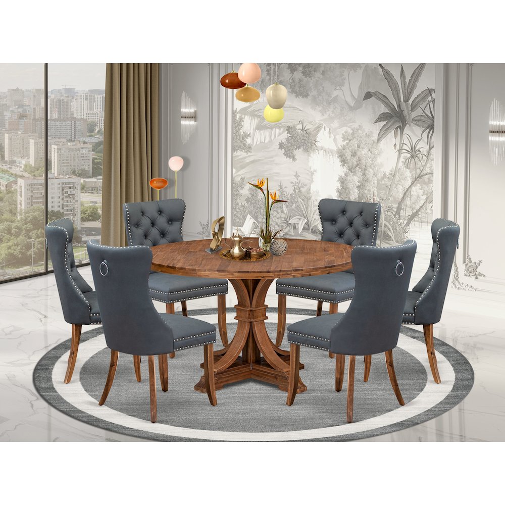 7-Piece Dining Table Set Of A Dining Table, 6 Platinum Gray Kitchen Chairs. Picture 2