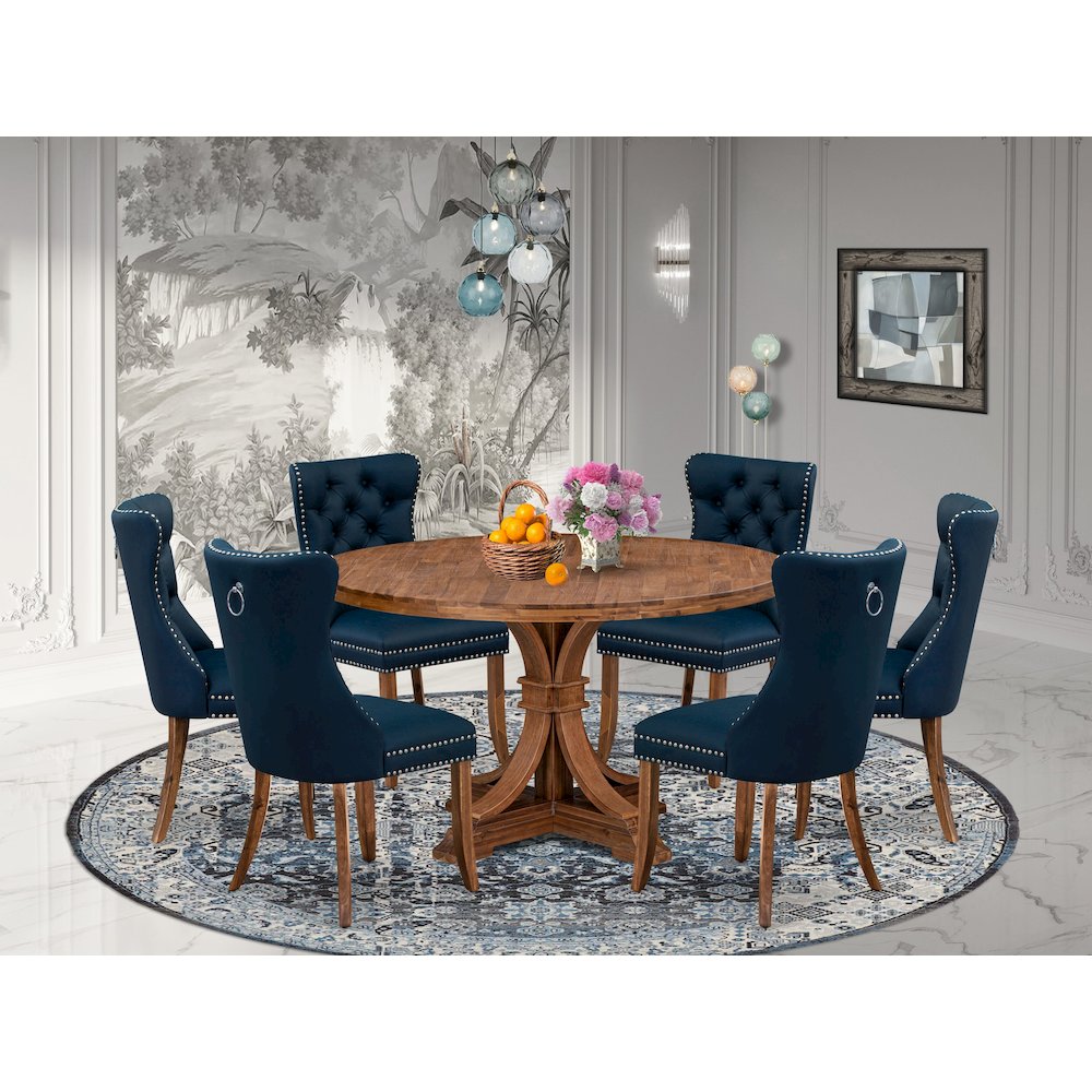 7-Piece Wooden Dining Set In Navy Blue Color. Picture 2