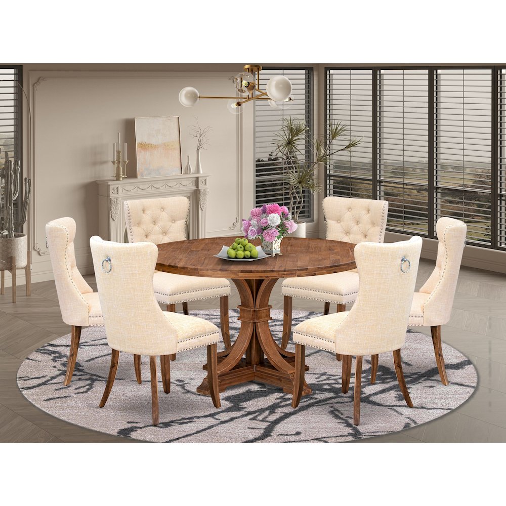 7-Piece Dining Room Set In Light Beige Color. Picture 2
