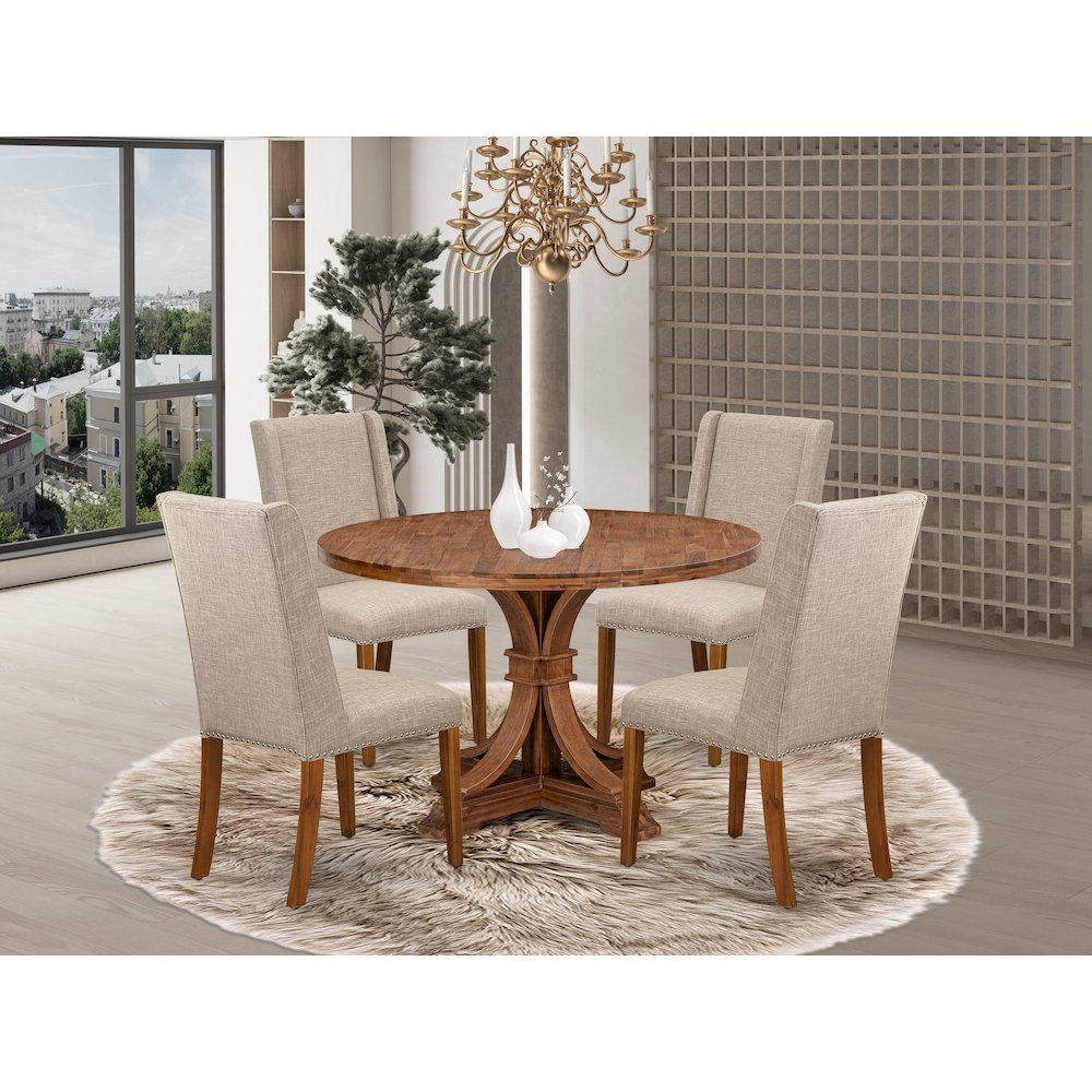 5-Piece Kitchen Table Set Consist Of A Dining Table, 4 Light Tan Kitchen Chairs. Picture 2