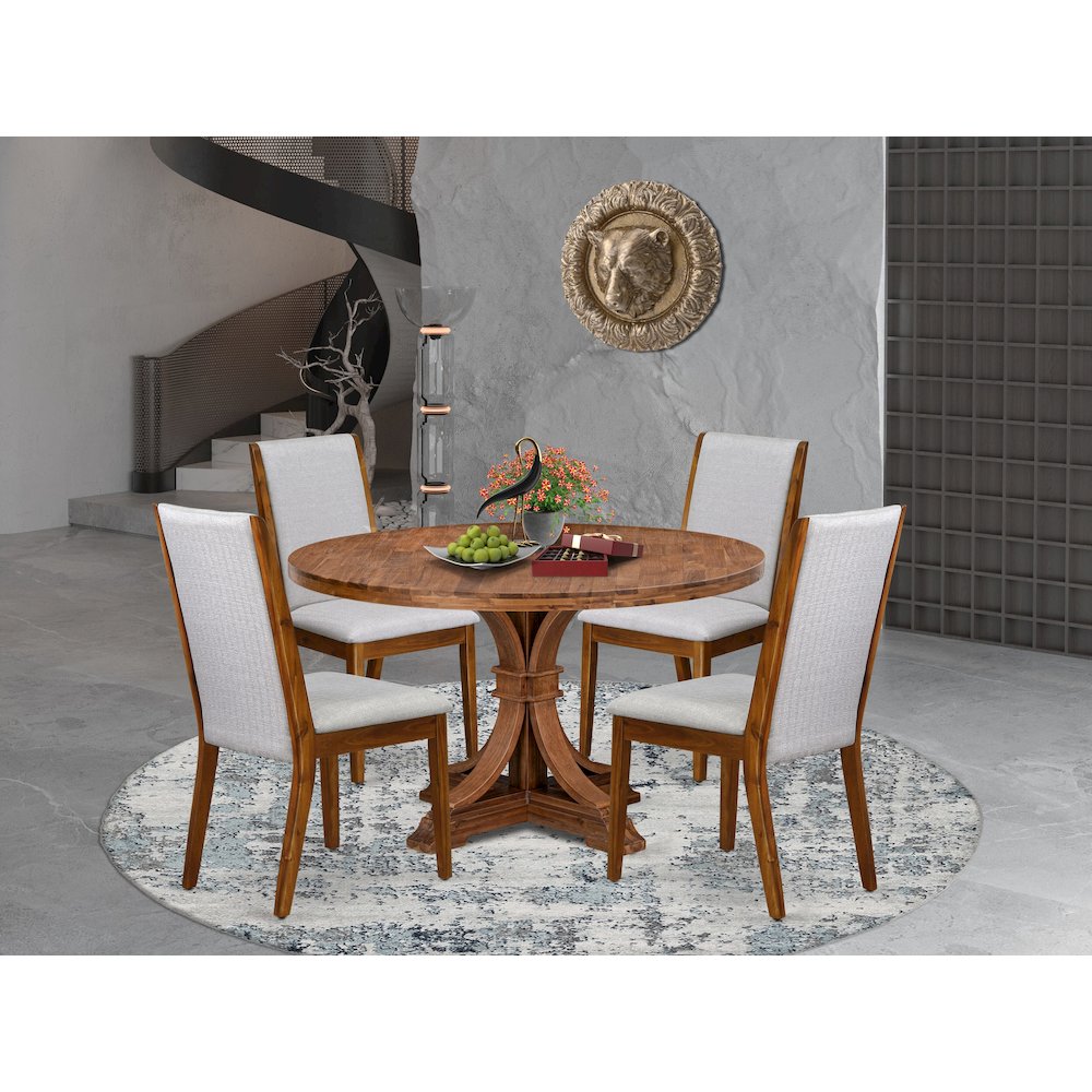 5-Pc Modern Dining Set A Pedestal Table, 4 Grey Linen Fabric Dining Chairs. Picture 2