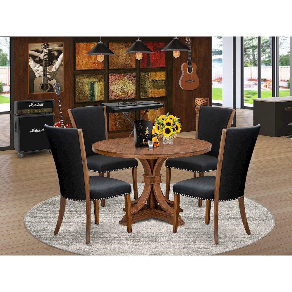 5 Piece Dining Table Set Includes 48" Round Kitchen Table In Black Color. Picture 2