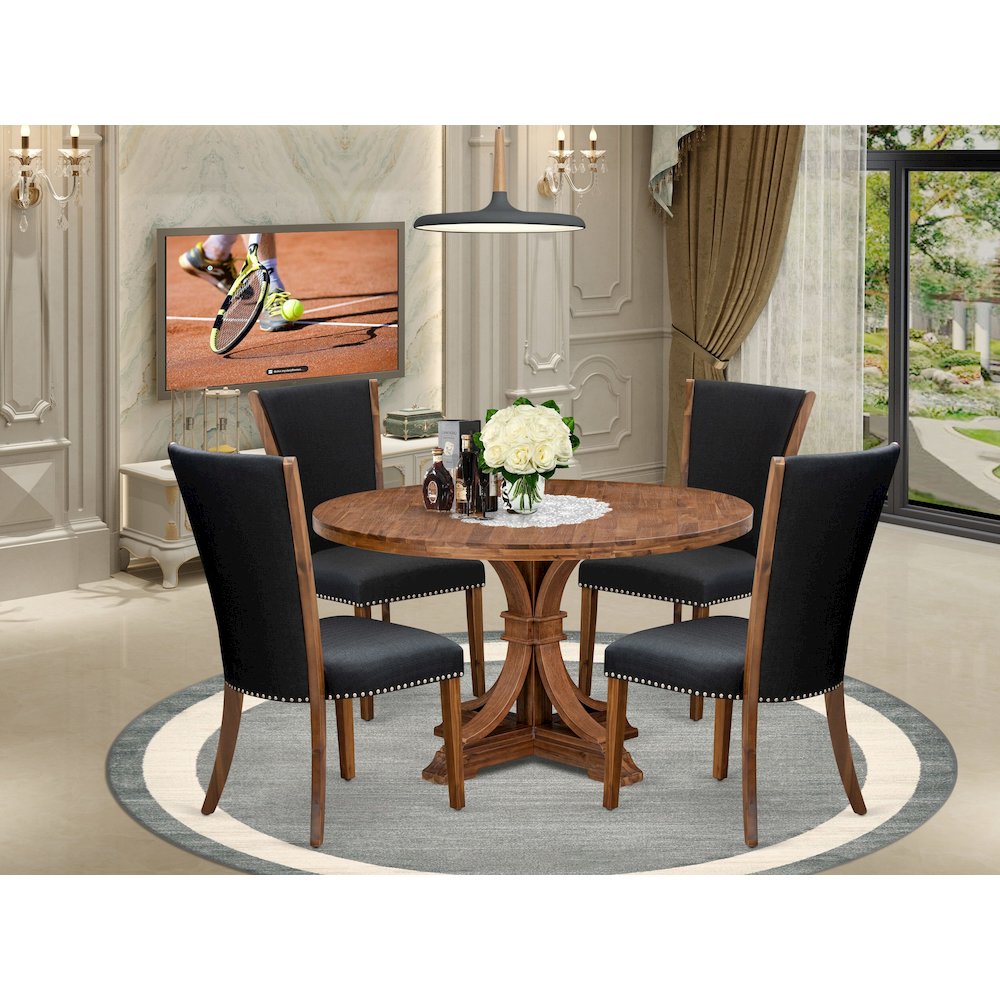 5 Piece Dinette Set For 4 Contains 54" Round Table In Black Color. Picture 2