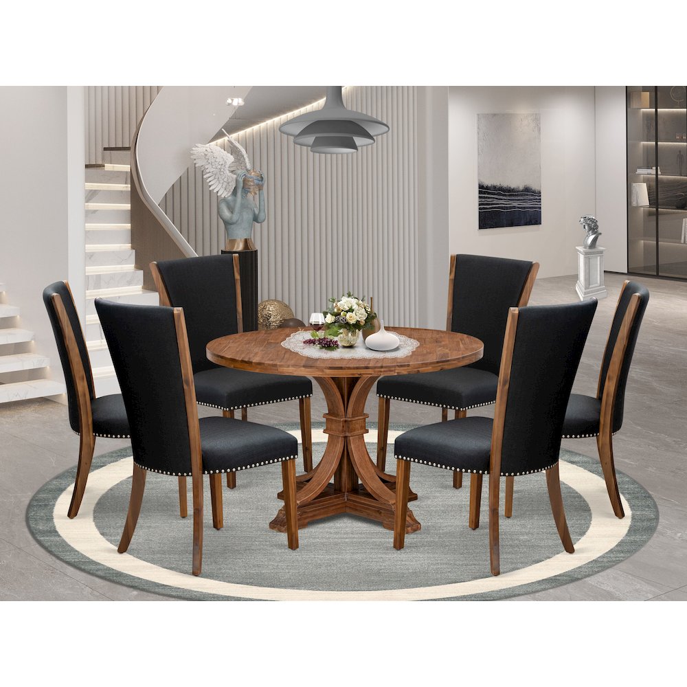 7 Piece Dining Set For 6 Consists Of 48" Round Table In Black Color. Picture 2