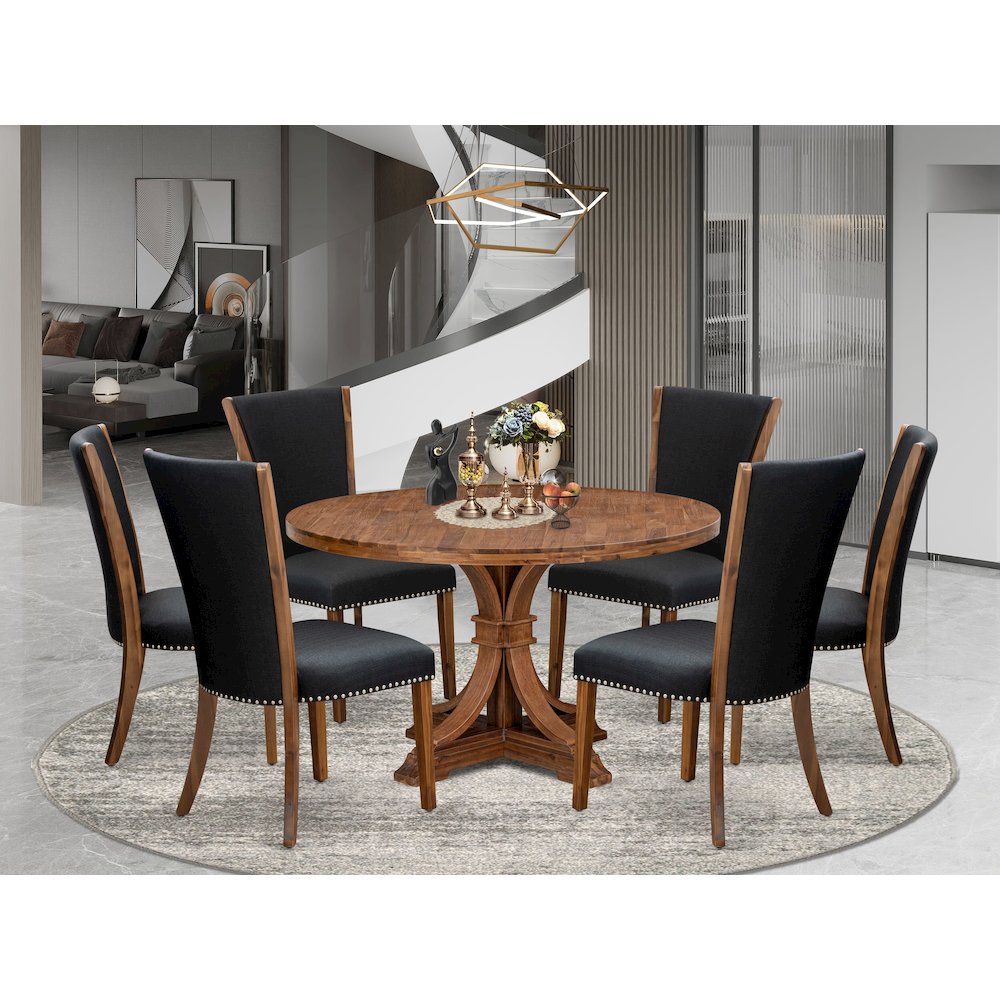 7 Piece Dining Table Set For 6 Includes 54" Round Table In Black Color. Picture 2