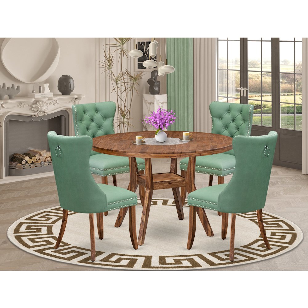 5-Pc Mid Century Dining Set Contain A Wooden Table And 4 Willow Green Chairs. Picture 2
