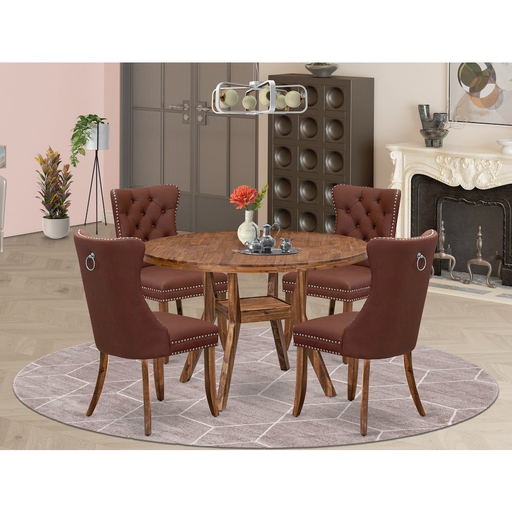 5-Pc Dining Set Contain A Wooden Dining Table, 4 Burgundy Parson Dining Chairs. Picture 2