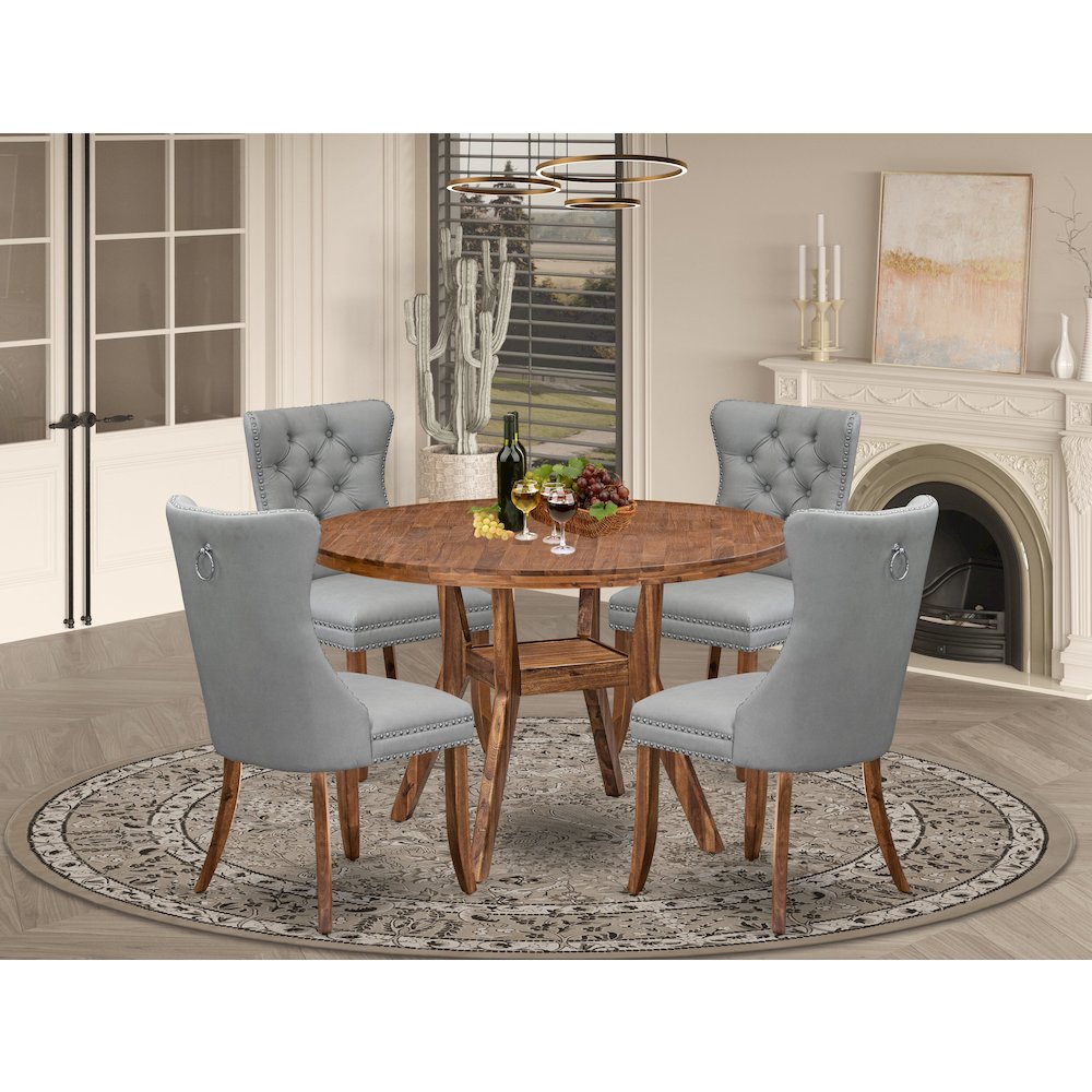 5-Pc Dining Set Contain A Wooden Dining Table And 4 Light Gray Dining Chairs. Picture 2