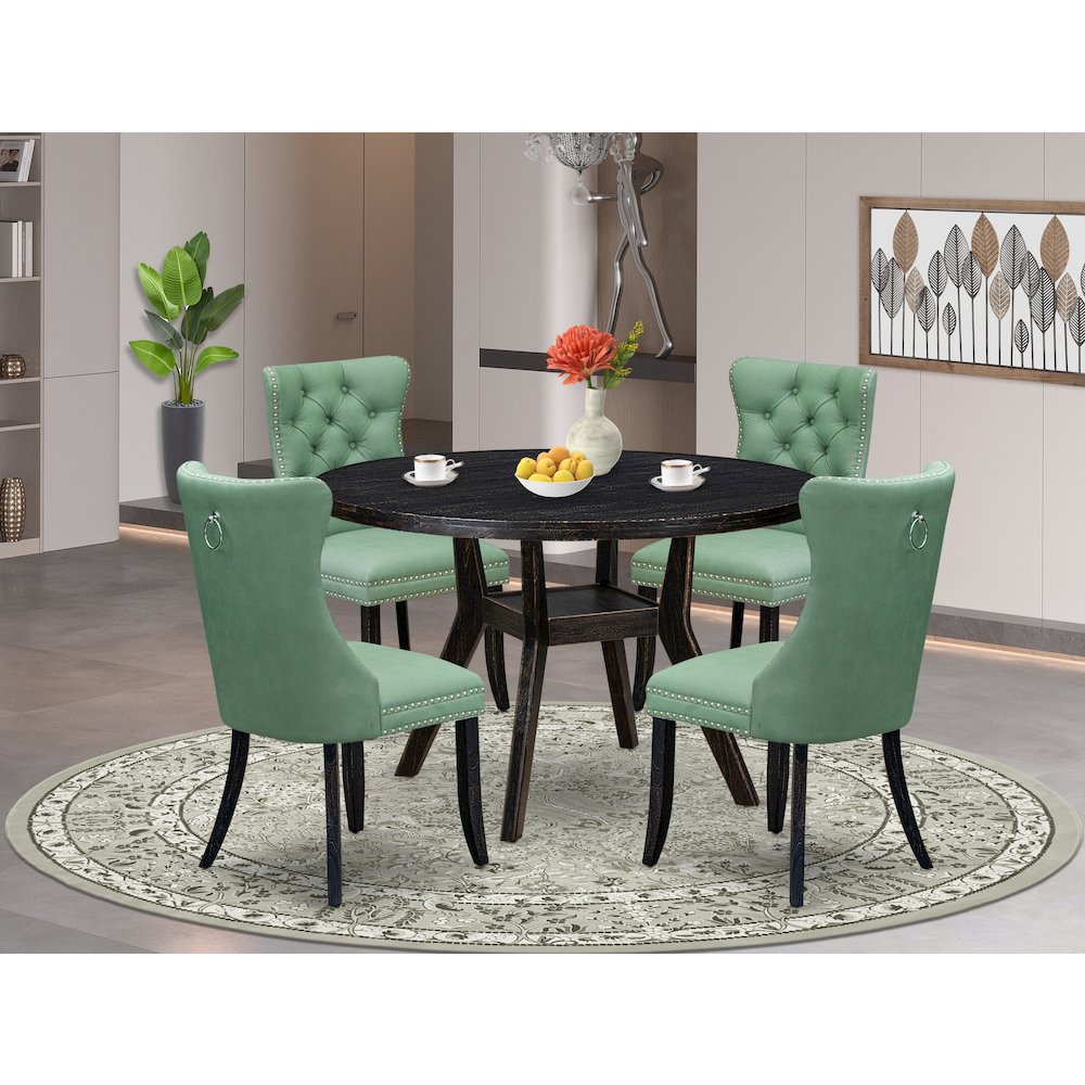 5 Piece Dining Set Consists Of 48" Round Table In Willow Green Color. Picture 2