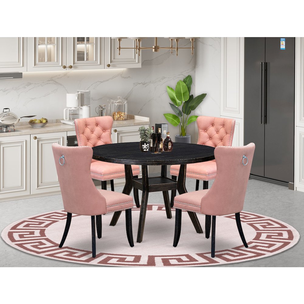 5 Piece Dining Set For 4 Consists Of 48" Round Table In Beige Red Color. Picture 2