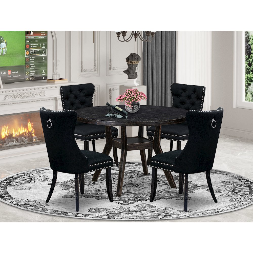 5-Piece Dining Table A Dining Table And 4 Black Linen Fabric Dining Chairs. Picture 2