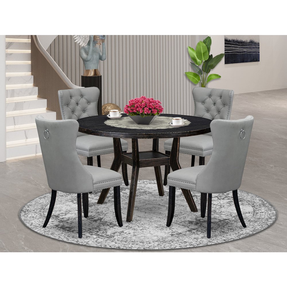 5 Piece Dining Table Set Consists Of 48" Round Table In Light Gray Color. Picture 2