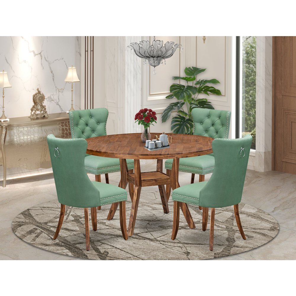 5-Piece Dinner Table Set Include A Dinning Table, 4 Willow Green Padded Chairs. Picture 2