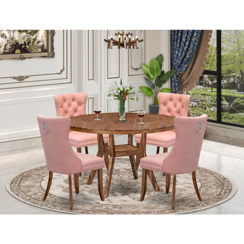 5-Pc Dining Set Include A Dinning Table And 4 Beige Red Parsons Chairs. Picture 2
