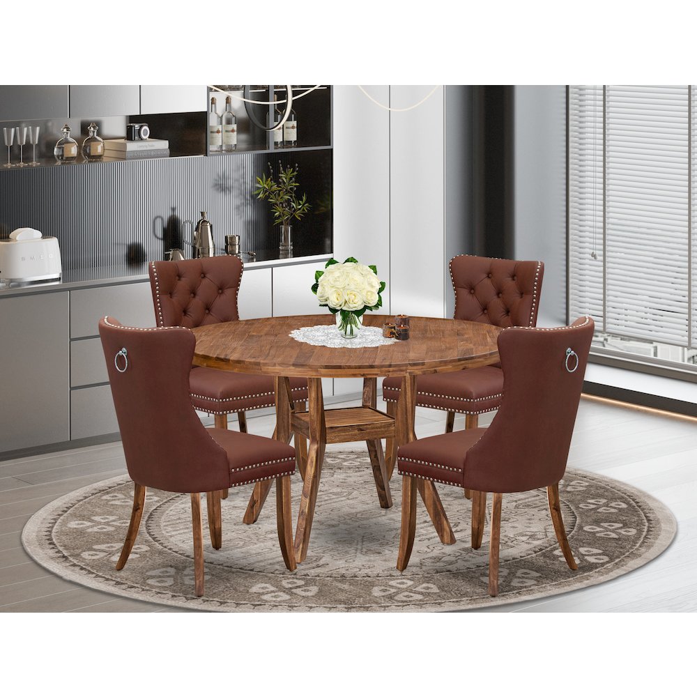 5-Pc Modern Dining Set Include A Dinning Table And 4 Burgundy Upholstered Chairs. Picture 2