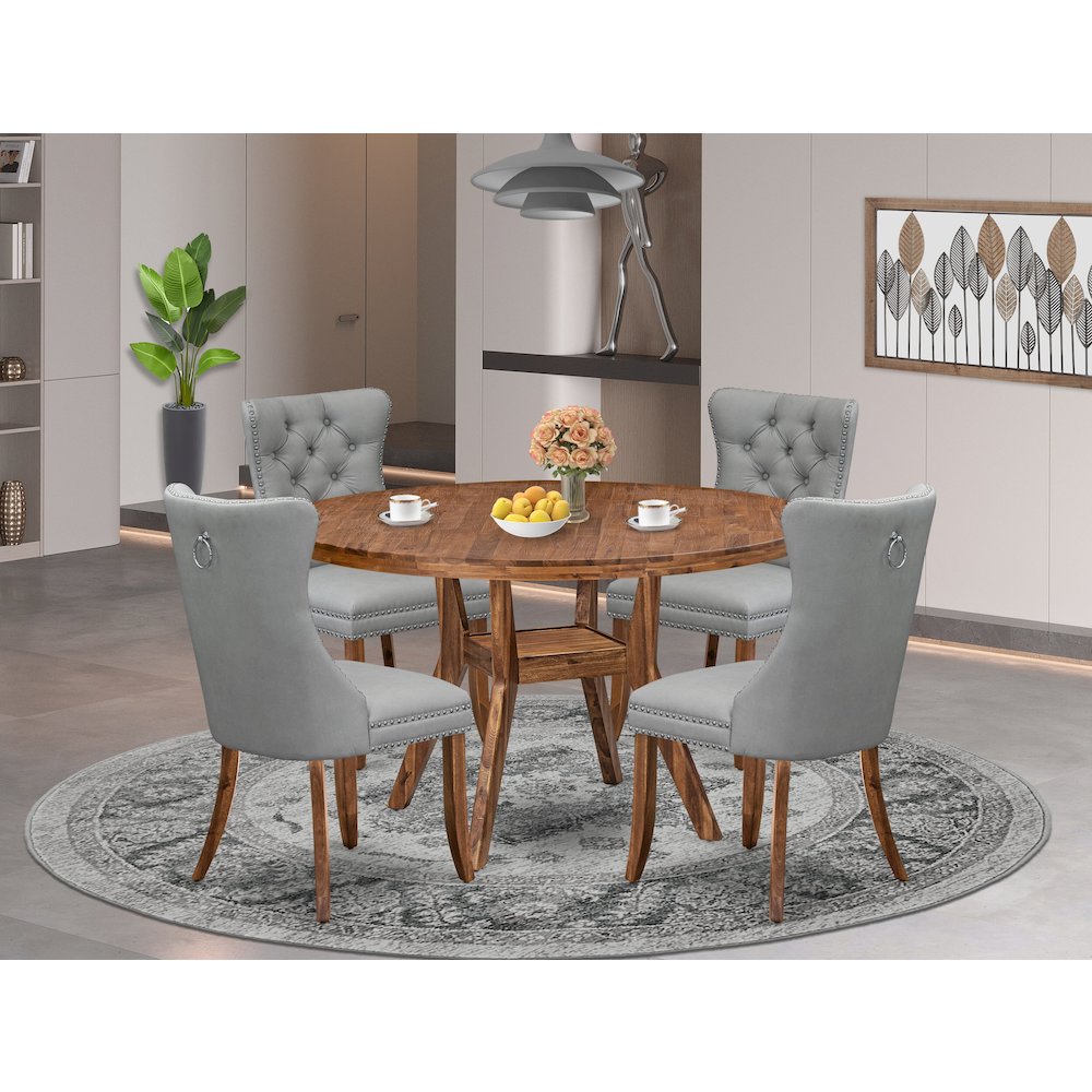 5-Pc Kitchen Table Set Include A Dinning Table And 4 Light Gray Dining Chairs. Picture 2