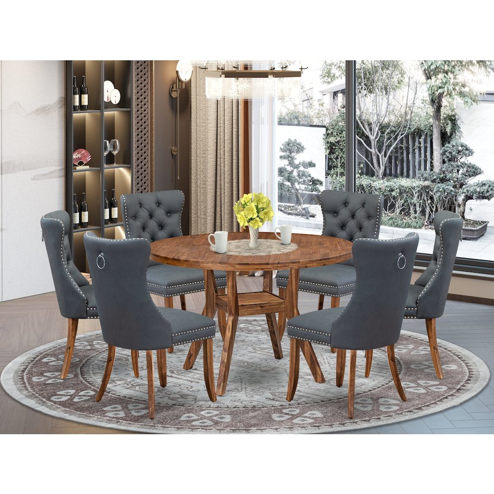 7-Piece Mid-Century Dining Table Set Of A Dining Table, 6 Platinum Gray Chairs. Picture 2